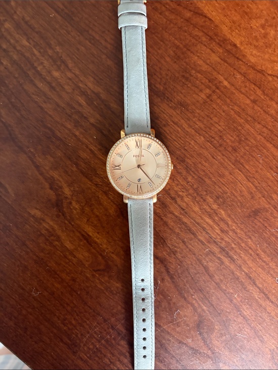 Fossil Accessories - Fossil Rose Gold Watch with Light Blue Grey Leather Strap